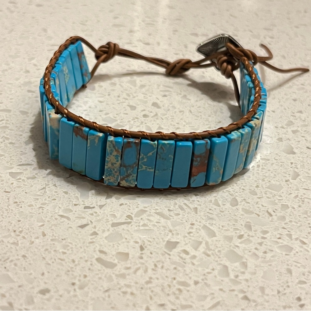 Bohemian fake turquoise Stone‎ Beaded Braided Pu Leather Bracelet